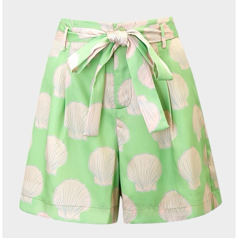 Pomelo Green SeaShell Shells Print High Waist Satin Shorts XS - Picture 9 of 9